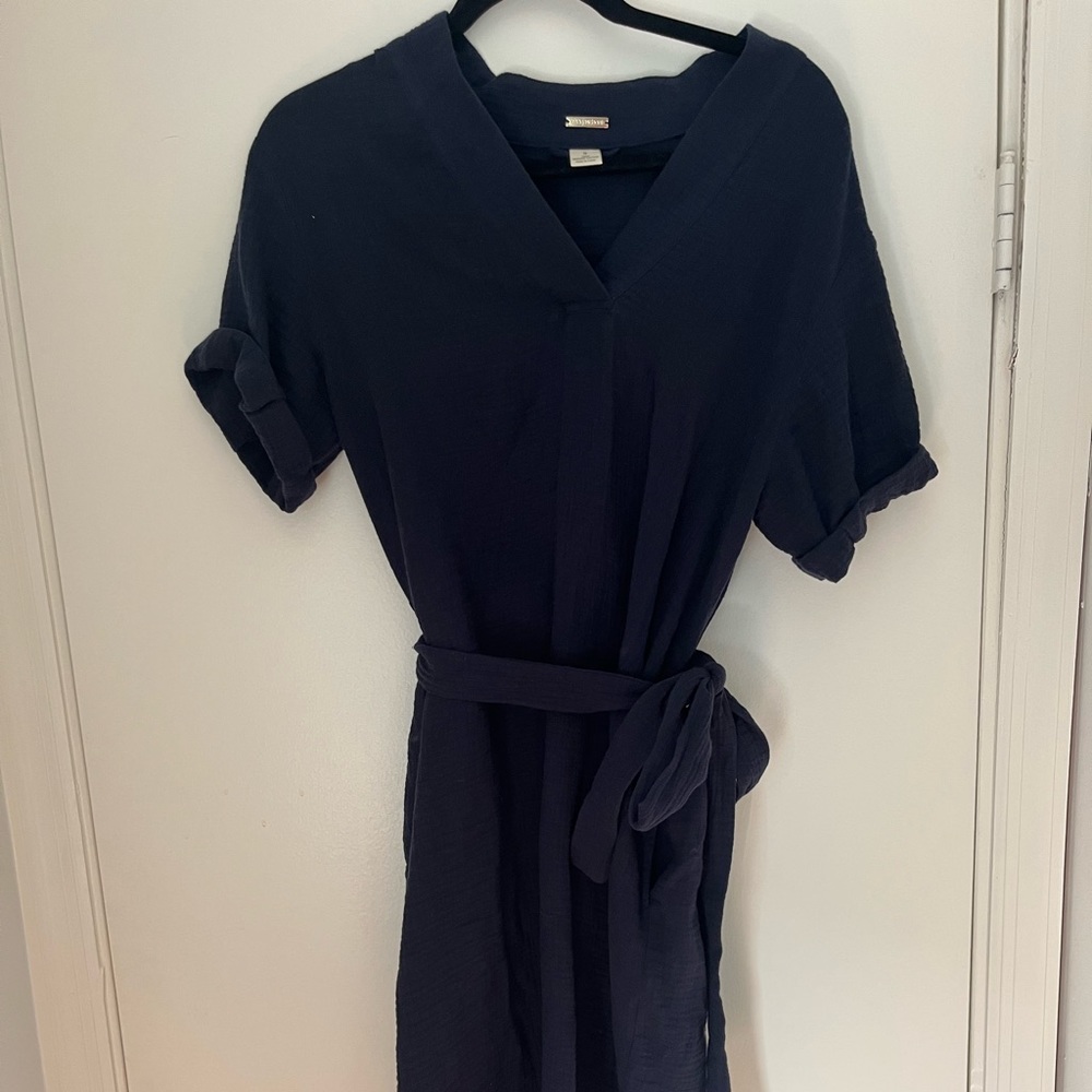 Navy organic cotton gauze v-neck tunic dress